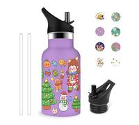 Grsta Borraccia Bambini, 350ml Termica, Personalizzata con Cannuccia, Inox per Regalo di Natale, Facile da Trasportare, Borracce per Scuole, Uffici, Caffè, Viola