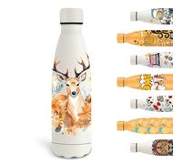 Grsta Borraccia Termica, 500ml Borracce Bambini, Borraccia Personalizzata con Cervo, Borracce Metallo Senza Perdite, Senza BPA, Facile da Trasportare, Borraccie per Scuola, Uffici, Campeggio, Bianco