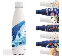 Grsta Borraccia Termica, 500ml Borraccia Bambini, Borracce Termiche con Oceano Modello, Bottiglie Termiche Senza Perdite, Bottiglia Bambini Acciaio, Termos per Scuola, Campeggio, Ciclismo, Bianco