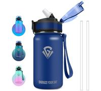 Grsta Borraccia Termica, 500ml Borraccia Bambini, Borraccia con Cannuccia, Facile da Pulire, Borraccia Termica Acciaio Senza Perdite, Isolato Sottovuoto, per Bevande Calde, Fredde, Scuola, Uffici
