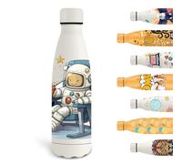 Grsta Borraccia Termica, 500ml Borraccia Bambini, Borraccia Personalizzata con Astronauta, Borraccia Metallo Senza Perdite, Senza BPA, Isolato Sottovuoto, per Scuola, Uffici, Campeggio, Bianco