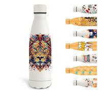Grsta Borraccia Termica, 500ml Borraccia Bambini, Borraccia Personalizzata con Leone, Borraccia Metallo Senza Perdite, Senza BPA, Facile da Trasportare, per Scuola, Uffici, Campeggio, Bianco