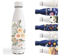 Grsta Borraccia Termica, 500ml Borraccie Bambini, Borracce Termiche con Fiore Modello, Bottiglie Termiche Senza Perdite, Senza BPA, Facile da Trasportare, Borraccia per Scuola, Campeggio, Bianco