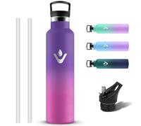 Grsta Borraccia Termica, Borraccia 1 litro a Prova di Perdite, Senza BPA Bottiglia Termica, Riutilizzabile Borracce Termiche con Cannuccia, Borraccie Acciaio Inox per Ciclismo, Sport, Yoga