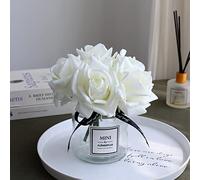 grtefhu Fiori artificiali con rose bianche in vaso, fiori finti in vaso di vetro con nastro, composizioni floreali in seta in vaso con fiori artificiali per la decorazione della casa e del tavolo da