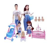Grtheenumb Baby Doll, Set Famiglia, Set Incinta Sicura con papà e 3 Bambini, 5 Persone con Accessori per Casa delle Bambole Fai Finta di Giocare con Il Giocattolo per Bambini