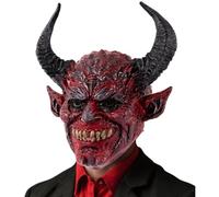 Grtheenumb Maschera da Demone, Maschera da Diavolo Spaventoso Demone Realistico a Pieno facciale con Corno di Bue per Halloween, Travestimento, Oggetti di Scena Cosplay, 13, 4x14, 6 Pollici
