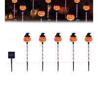 Grtheenumb Pali di Cortile di Halloween con luci solari di Zucca da 5 Pezzi, luci solari di Halloween con luci a Forma di Zucca inquieta