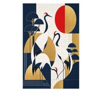 Gru Art Déco Puzzle 1000 Pezzi in Legno, Gioco Mentale, Sfida di Montaggio | Sole Rosso, Uccelli geometrici, Art Déco, Incisione giapponese su xilografia, Struttura in Legno, Sfida Puzzle, Gioco Mentale