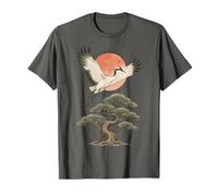 Gru Bonsai Albero Giappone Sole Rosso Zen Calm Art Maglietta