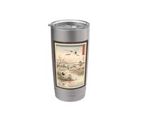 Gru della Manciuria Sole Rosso Tradizionale Giappone Woodblock Art Bicchiere termico in acciaio inox doppia parete