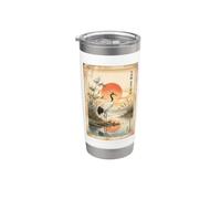 Gru E Sole Rosso Giapponese Woodblock Art Tradizionale Giappone Bicchiere termico in acciaio inox doppia parete