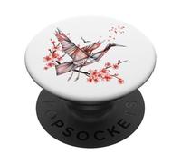 Gru origami giapponese con corona rossa T per gru giapponese PopSockets PopGrip Adesivo
