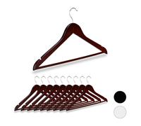 Relaxdays Set da 10 Grucce in Legno, Asta per Pantaloni, Tacche Laterali, Gancio Girevole a 360°, 44,5 cm, Marrone