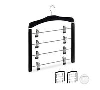 Relaxdays Set da 3 Grucce Multiple Salvaspazio, Gancio Girevole a 360°, con Pinze, Gonne e Pantaloni, Legno, Nere