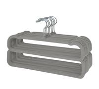 Grucce Pantaloni, 10 Pezzi, Appendini Pantaloni in Velluto Antiscivolo. Grucce Appendiabiti Salvaspazio con Rotazione a 360° e Ganci in Metallo per Camicie, Pantaloni, Abiti, Gonne, Cappotti (Grigio)