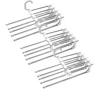 Grucce Pantaloni Salvaspazio,3 Pezzi Grucce Appendiabiti Salvaspazio Porta per Pantaloni, Appendini Salvaspazio Armadio,Appendini Portatili Multifunzionali, Telescopico, in Acciaio Inox