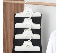 Grucce per pantaloni con clip salvaspazio, 4 grucce bianche per pantaloni in plastica ABS, possono essere appese l'una sull'altra, rotazione a 360°, clip extra lunghe in silicone che non lasciano