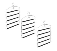 Relaxdays Grucce per Pantaloni Salvaspazio, Set 3 Appendiabiti Multiplo Imbottito, Metallo, 44,5x37x2,7 cm argento/nero