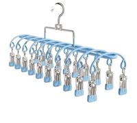 Gruccia for biancheria in acciaio inossidabile resistente, 3 pezzi e 20 clip, stendibiancheria multi-clip antiscivolo antivento for calzini, reggiseni, intima per Calze e Piccoli Articoli(Blue)