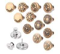 GrueGard 12 Bottoni per Jeans Senza Cucire - Bottone Regolabile 17mm per Stringere, Riparazione DIY & Modifica Taglia Pantaloni (Bronzo)