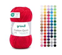 Gründl Cotton Quick - Filato per maglieria/uncinetto, 10 gomitoli da 50 g (filato colorato in 100% cotone, certificato Oeko-Tex, 50 g/125 m, spessore ago: 3-4, 1 x 50 g), rosso