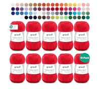 Gründl Cotton Quick Uni 10 x 50 g, Rosso Fuoco | Filato Sottile per Uncinetto e Maglia - Filato Lucido e Delicato sulla Pelle - 100% Cotone - 125 m