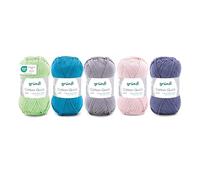 Gründl Filato Cotton Quick uni 5 gomitoli da 50 g, Verde-Beige-Grigio