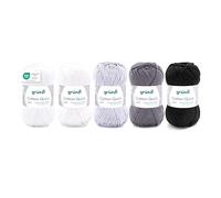Gründl Filato Cotton Quick uni - filato sottile per uncinetto e maglia - filato lucido e delicato sulla pelle - 100% cotone - 5 gomitoli da 50 g / 125 m - ferri e uncinetto n. 3-4 - Bianco-Grigio-Nero