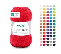 Gründl Filato Cotton Quick uni - filato sottile per uncinetto e maglia - filato lucido e delicato sulla pelle - 100% cotone - 1 gomitolo da 50 g / 125 m - ferri e uncinetto n. 3-4 - Rosso fuoco