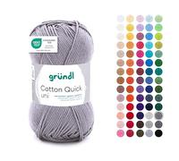 Gründl Filato Cotton Quick Uni, Filato Sottile per Uncinetto e Maglia, Filato Lucido e Delicato sulla Pelle, 100% Cotone, 1 Gomitolo da 50 g / 125 m, Ferri e Uncinetto n. 3-4, Grigio Argento