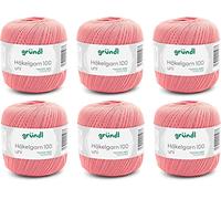 Gründl Crochet Yarn 100 Uni (filato di cotone mercerizzato per uncinetto in 100% cotone, 100 g / 566 m, misura dell'ago: 1,5-2, 6 x 100 g), salmone, 30 x 21 x 11 cm