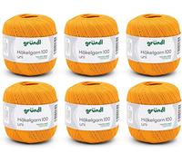 Gründl filato per uncinetto 100 uni (lana per maglieria, set per uncinetto, filato di cotone mercerizzato per uncinetto, 100% cotone, 100 g / 566 m, spessore dell'ago: 1,5-2, 6 x 100 g), Arancione