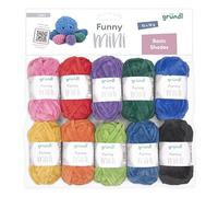 Gründl Funny Mini Basic Shades 10 x 15 g, set per maglieria, filato di ciniglia in 100% poliestere, mini colorato gomitoli