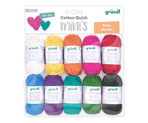 Gründl Lana Cotton Quick Mini Basic Shades Set per lavorare a maglia e all'uncinetto, 10 x 15 g, 100% cotone, 15 g/37 m, multicolore