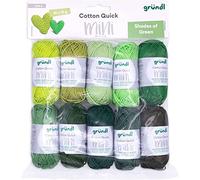 Gründl Lana Cotton Quick Mini Shades of Green Set per lavorare a maglia e all'uncinetto, 10 x 15 g, 100% cotone, 15 g/37 m, verde