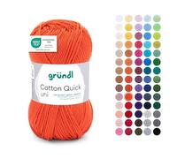 Gründl Lana Cotton Quick uni - Lana per uncinetto in 100% cotone - lana per lavorare a maglia - filato di cotone lucido 1 gomitolo 50 g/125 m - spessore ferri 3 - 4 - rosso segnale
