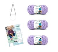 Gründl Lana Funny tinta unita - morbida lana di ciniglia con ago e istruzioni per una coperta per bambini, morbida e delicata sulla pelle, 100% poliestere, 3 gomitoli da 100 g/120 m, spessore ferri 5