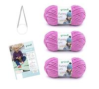 Gründl Lana Funny Uni - Morbida Lana di Ciniglia con Ago e Istruzioni per Coperta per Bambini - Morbida e Delicata sulla Pelle - 100% Poliestere - 3 Gomitoli da 100g/120m - Ferri 5-6