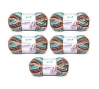 Gründl Lana Mohanna filato permaglia e uncinetto in 90% poliacrilico, 10% mohair - 5 Gomitoli da 100g - lana spessa - Verde-Marrone-Cammello