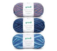 Gründl Lana per calzini Trio - Filato per 3 paia di calzini - Resistente e delicato sulla pelle - 75% lana vergine, 25% poliammide - 3 gomitoli da 100 g/420 m - spessore ferri 2,5 - 3 - blu lilla rosa