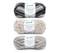Gründl Lana per calzini Trio - Filato per 3 paia di calzini - Resistente e delicato sulla pelle - 75% lana vergine, 25% poliammide, 3 gomitoli da 100 g/420 m, spessore ferri 2,5 - 3 - grigio beige