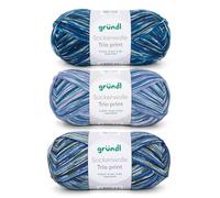 Gründl Lana per calzini Trio - Filato per 3 paia di calzini - Resistente e delicato sulla pelle - 75% lana vergine, 25% poliammide - 3 gomitoli da 100 g/420 m - spessore ferri 2,5 - 3 - blu verde