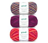 Gründl Lana per calzini Trio - Filato per 3 paia di calzini - Resistente e delicato sulla pelle - 75% lana vergine, 25% poliammide, 3 gomitoli da 100 g/420 m, spessore ferri 2,5 - 3 - rosso, viola