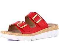GRÜNLAND Moll, Pantofola Comfort con Doppia Fibbia Regolabile, Soletta Rimovibile in Pelle Drysoft, Suola Sagomata e Zeppa 4 cm Donna, Rosso, 38.5 EU