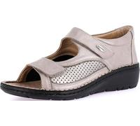 GRÜNLAND Nesi, Scarpa Comfort Aperta con Doppia Striscia Regolabile, Suola conformabile, Soletta Rimovibile in Sughero e Pelle e Zeppa Alta 4 cm. Donna, Tortora, 38 EU