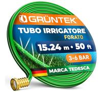 GRÜNTEK Irrigatore a tubo da 15,2 m - Sistema di irrigazione da giardino a risparmio idrico | 3 canali d'acqua e connettori in ottone per prato e aiuole