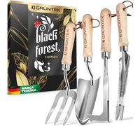 GRÜNTEK Pala Estirpatore Forchetta Cazzuola. Set 4 Attrezzi da Giardino Utensili in Acciaio Inox e in Legno di Frassino. Idea Regalo per Cura Giardino Erbacce. Sarchiatore Manuale