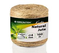 GRÜNTEK Spago Canapa Juta 4mm - Rotolo 100m, Corda Naturale e Biodegradabile per Tiragraffi Gatti, Giardinaggio e Decorazioni Fai-da-te | Filo Juta Resistente ed Ecologico