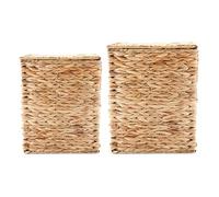 GRUGOODS Set di 2 cesti in vimini per biancheria con coperchio, 60 l e 40 l, intrecciati a mano, in giacinto d'acqua naturale, in rattan sintetico, contenitore per accessori per la casa e stoccaggio